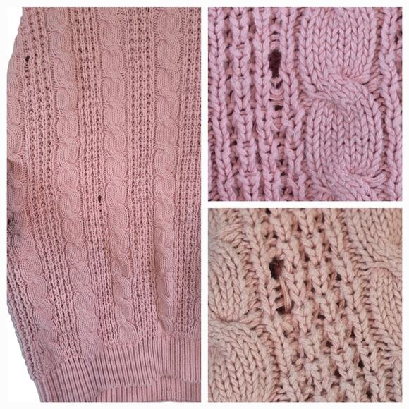 Pink WeatherVane Sweater floral bordered V Neck - Picture 4 of 4